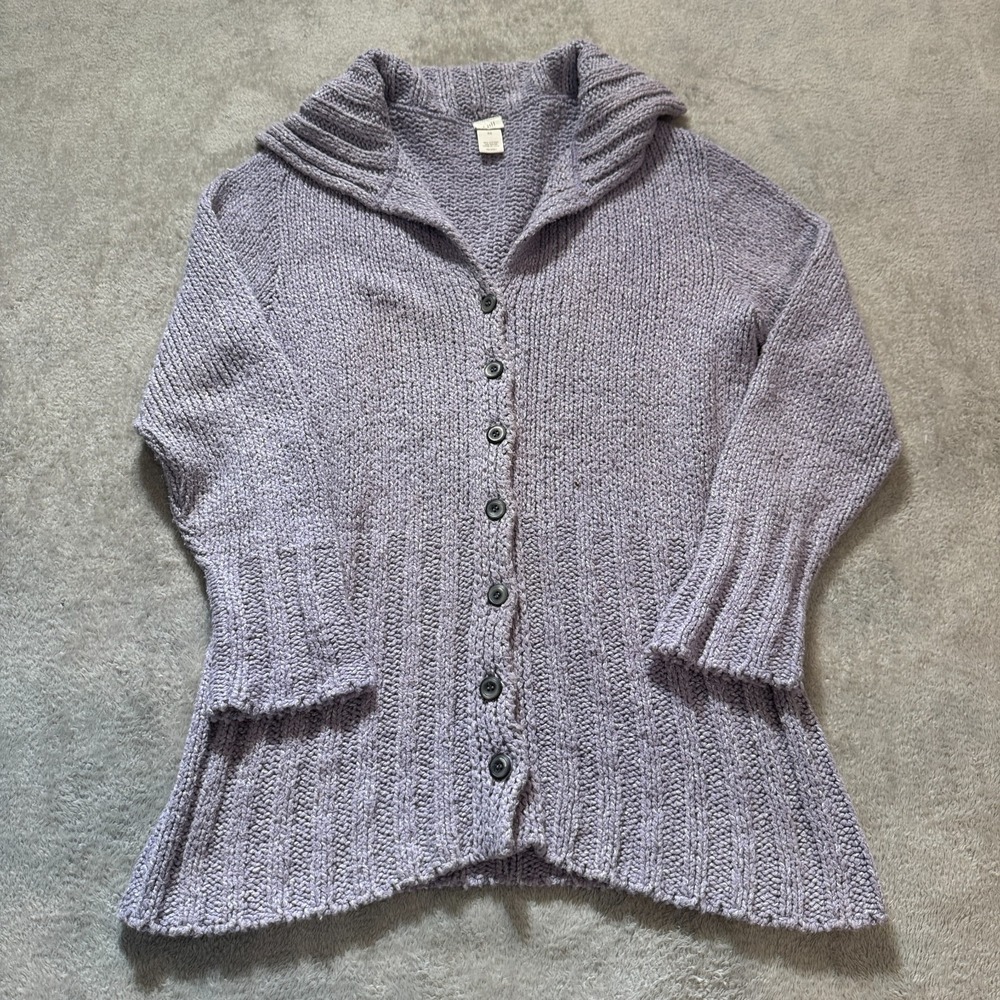 J. Jill Sweater Women XS Purple Cotton Rayon Chunky Knit Button Up Cardigan Cozy